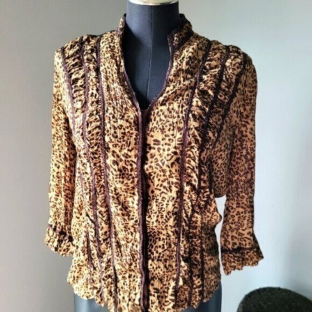 Retro Agora Animal Print Blouse Sz M